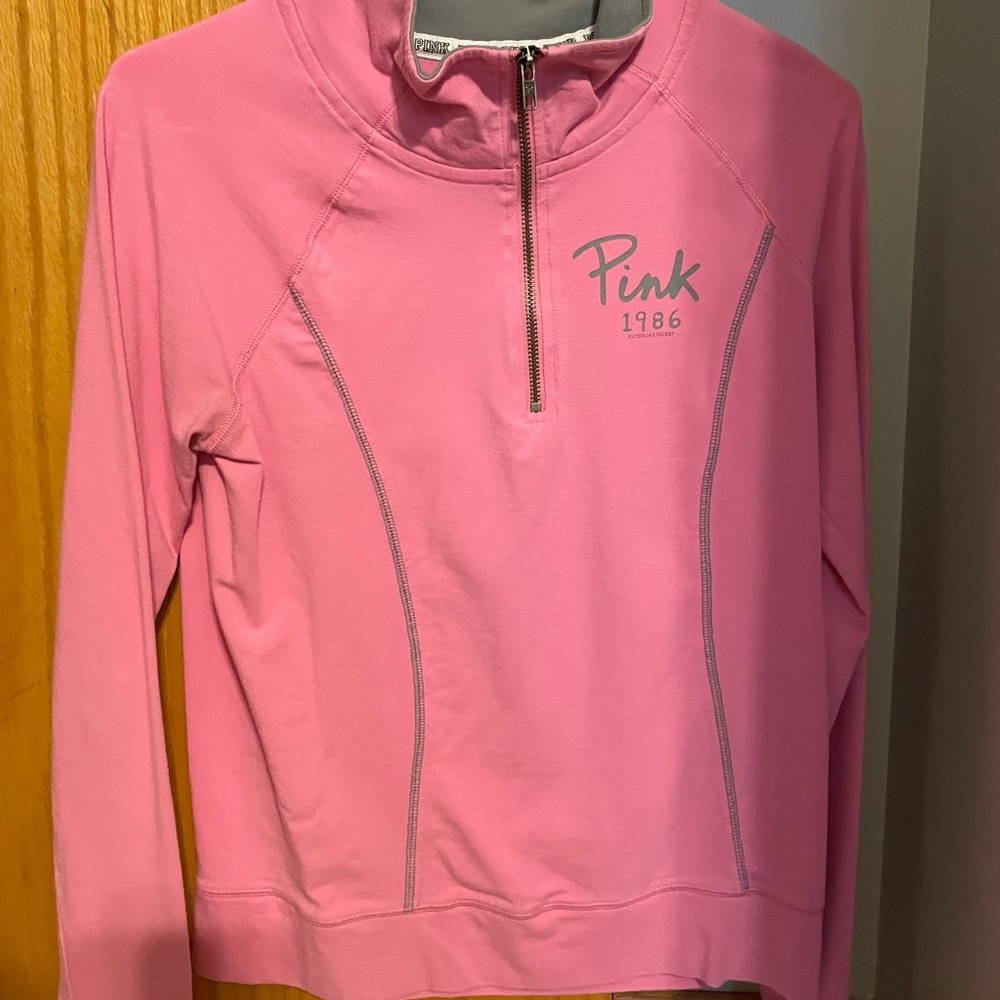 Victoria Secret Pink Gray and Pink 3/4 Zip Up Sweatshirt - Picture 1 of 5
